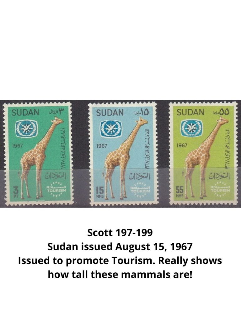 three different stamps with Giraffes on them